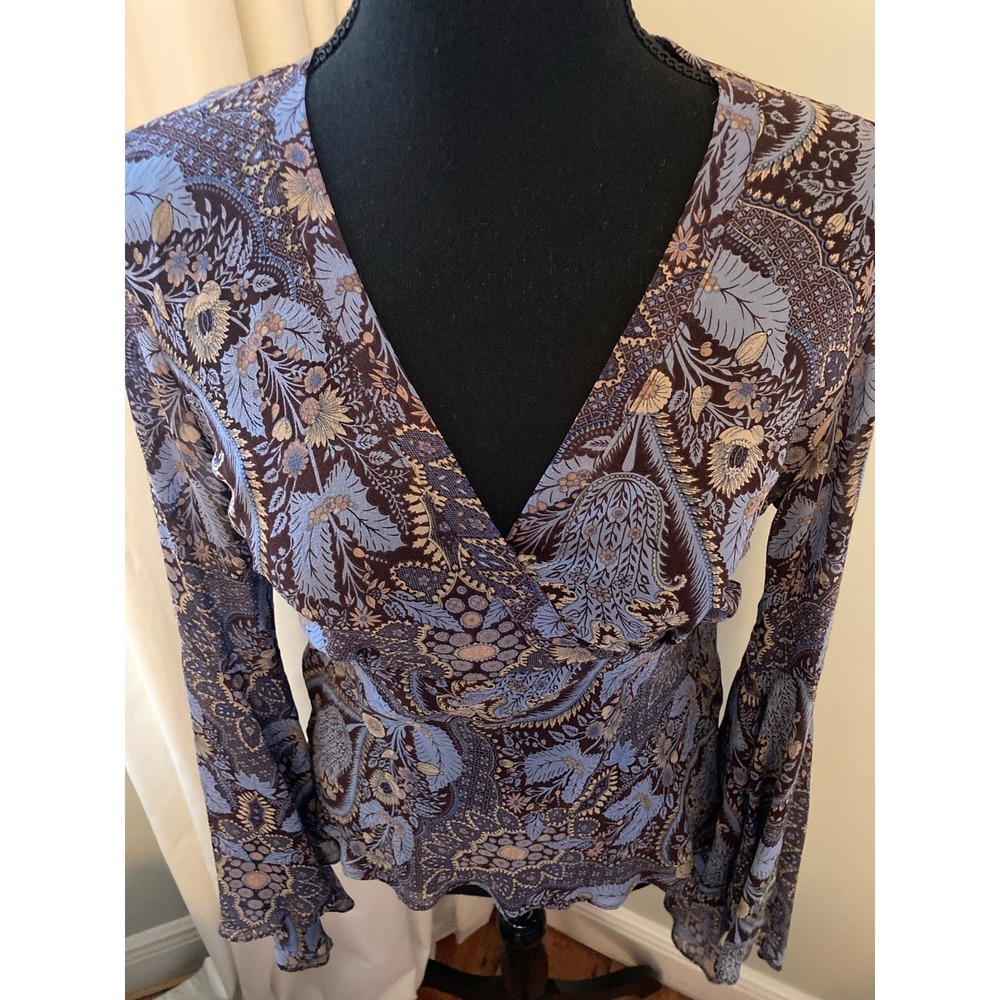 Cache Romantic Sheer Silk Blouse Floral Pattern, Size 6
